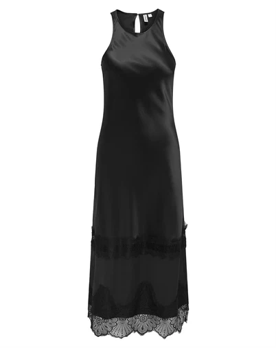 Only - ONLIndona Long Lace Satin Kjole - Black
